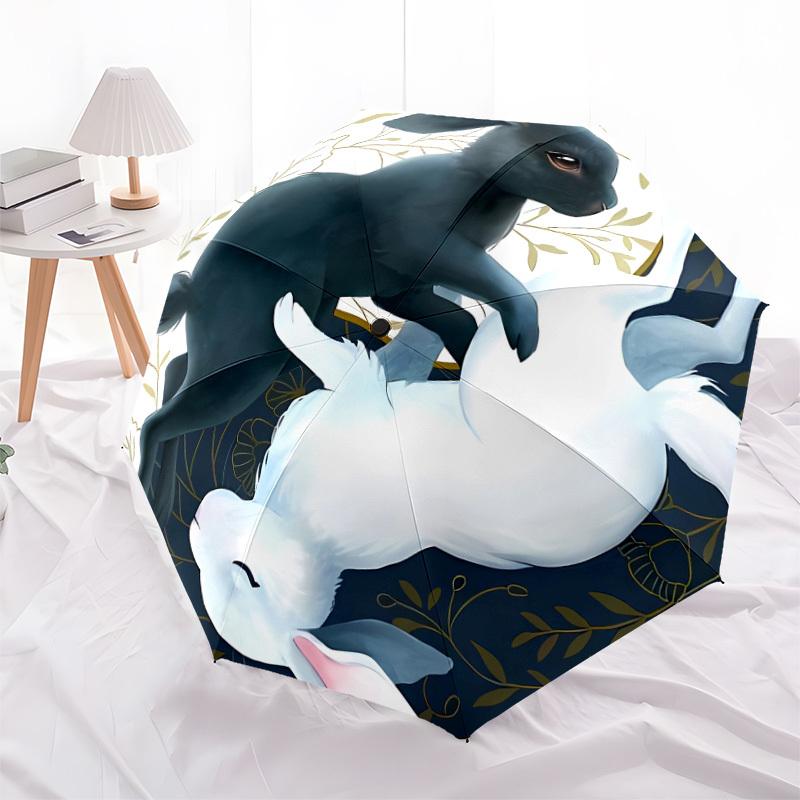 1pc Black and White Bunny Yin Yang Umbrella with Plastic Handle,Suitable for All Seasons Home Travel Outdoor UmbrellaDD110