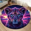 Neon Line Animals Round Area Rug,Carpet Rug for Living Room Bedroom Sofa Playroom Decor,Non-slip Floor Mat