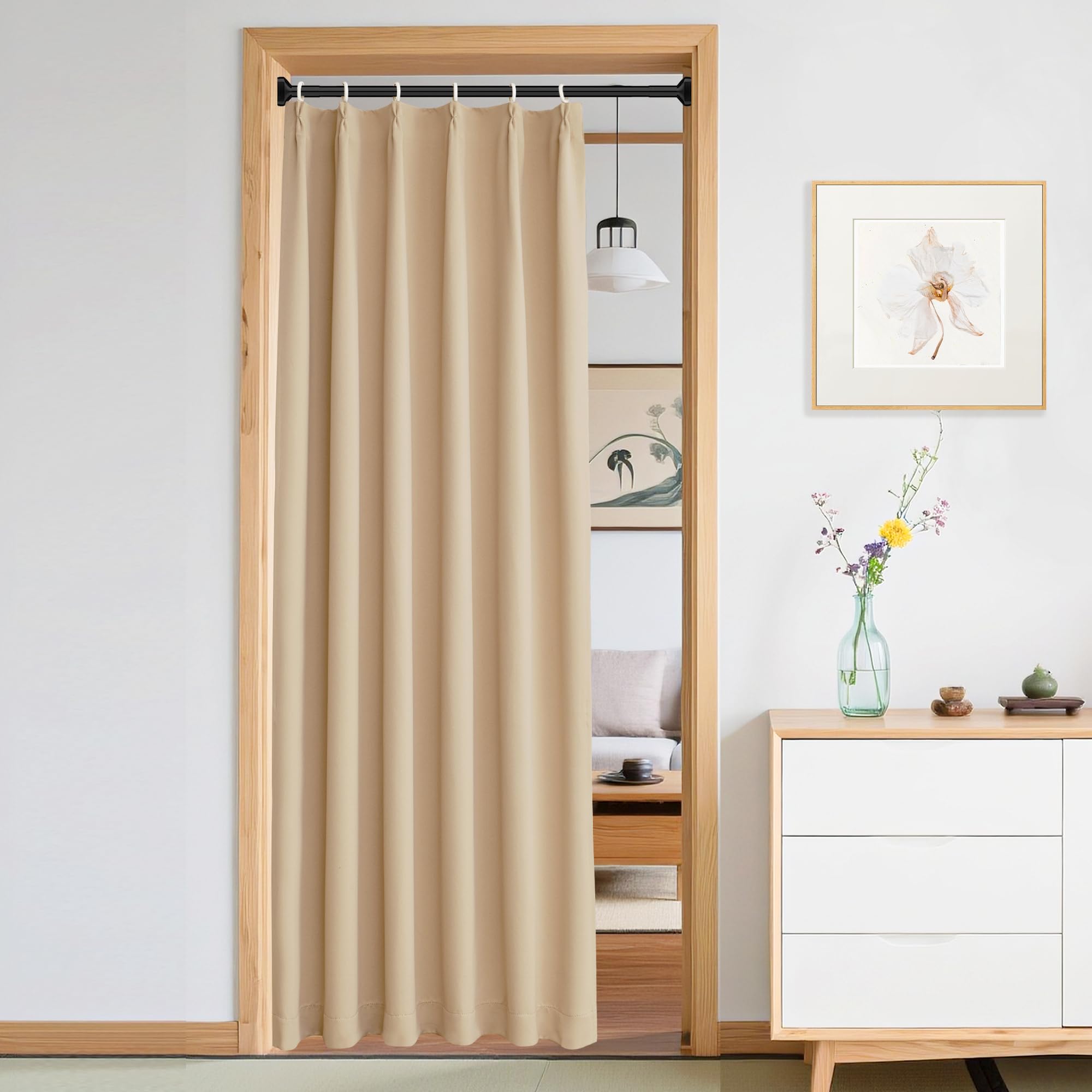 

DWCN Блэкаут Перегородка для комнаты УФ Холод Тепло Плотный Норен Ширма для приватности для гостиной 100 см шириной x 180 см 1 панельная штора, Стильная, Изолированная, бежевый