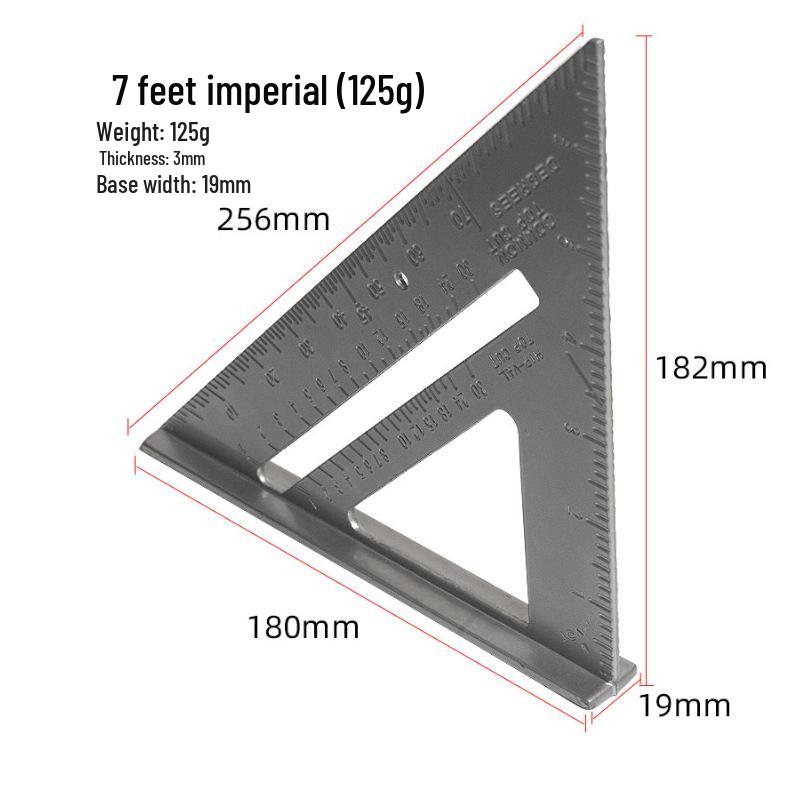 7/12" Aluminum Triangle Ruler: Woodworking, Imperial/Metric, Black Oxide, 90°/45° Right Angles.