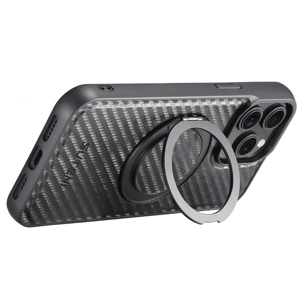 SUTENI G3 For iPhone 13 Pro Max Magnetic Case Rotating Kickstand Carbon Fiber Texture Leather Phone Back Cover