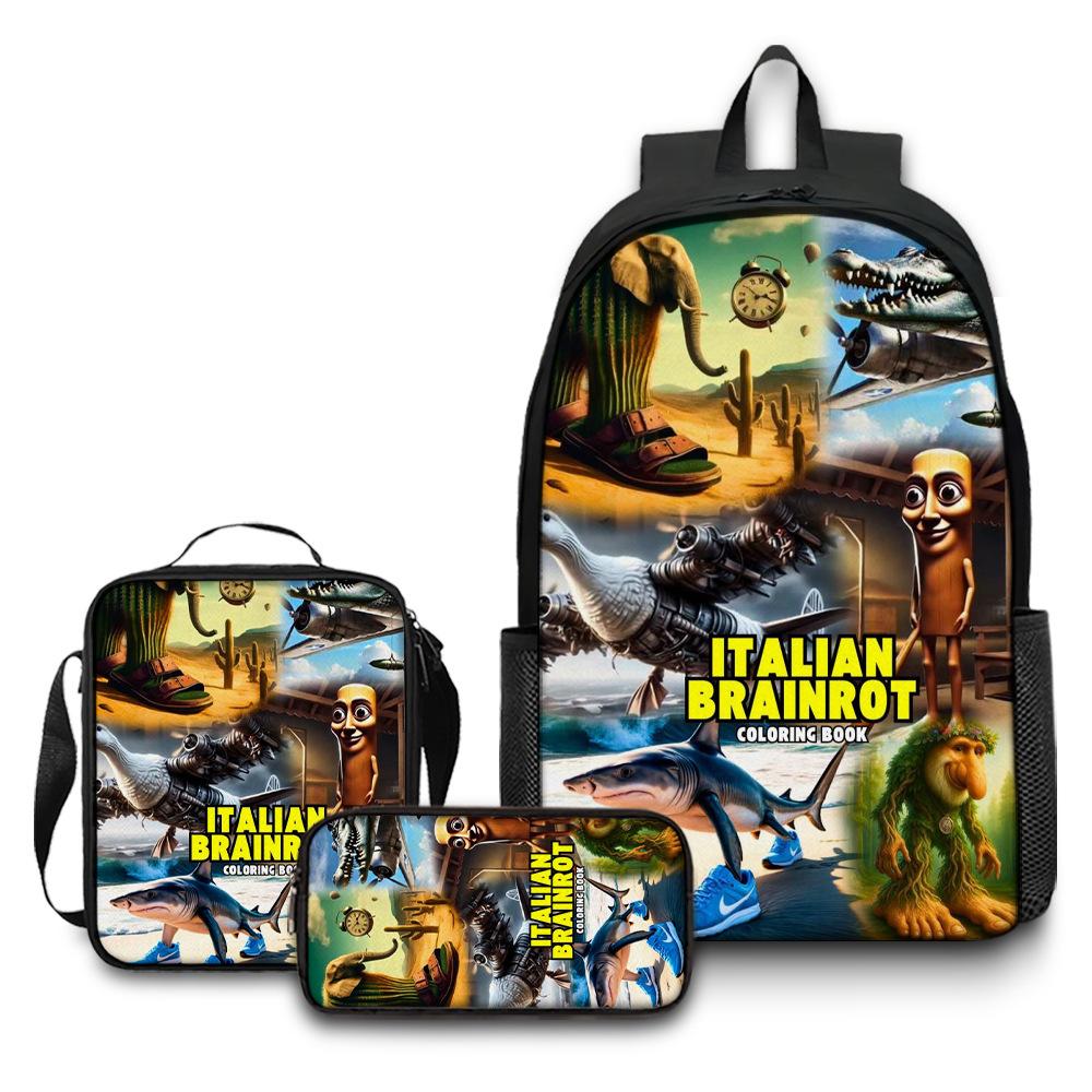 Printed Backpack Wooden Stick Man Shanhaijing School Bag Pencil Case