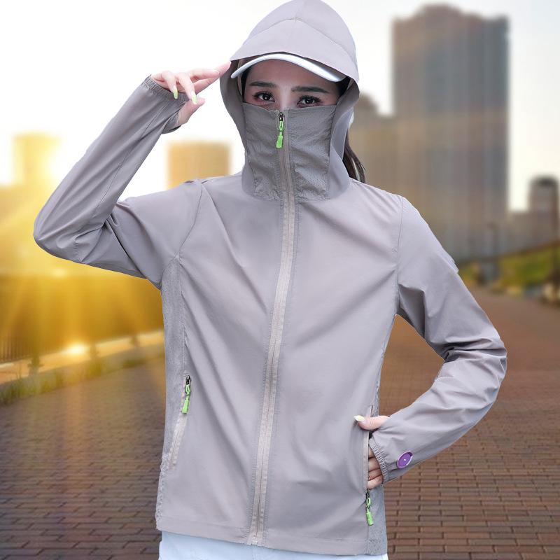 Finger Sleeve Hole Hooded Casual Lightweight Sunscreen Clothing Women's Summer Lightweight Breathable Sunshade Anti-ultraviolet Cycling Jacket