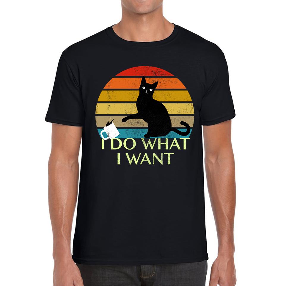 Black Cat I Do What I Want Vintage Unisex Mens T Shirt Womens Tops Tees S