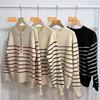 Gestreifter Pullover Damen Herbst und Winter neu Rundhals lässig vielseitig Unterzieh-Strickpullover