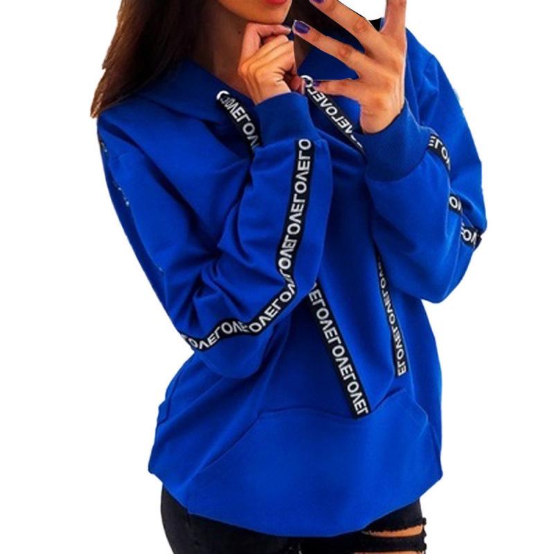 Plus Size Women's Winter 2022 Loose Fleece Sweatshirt with Letter Webbing