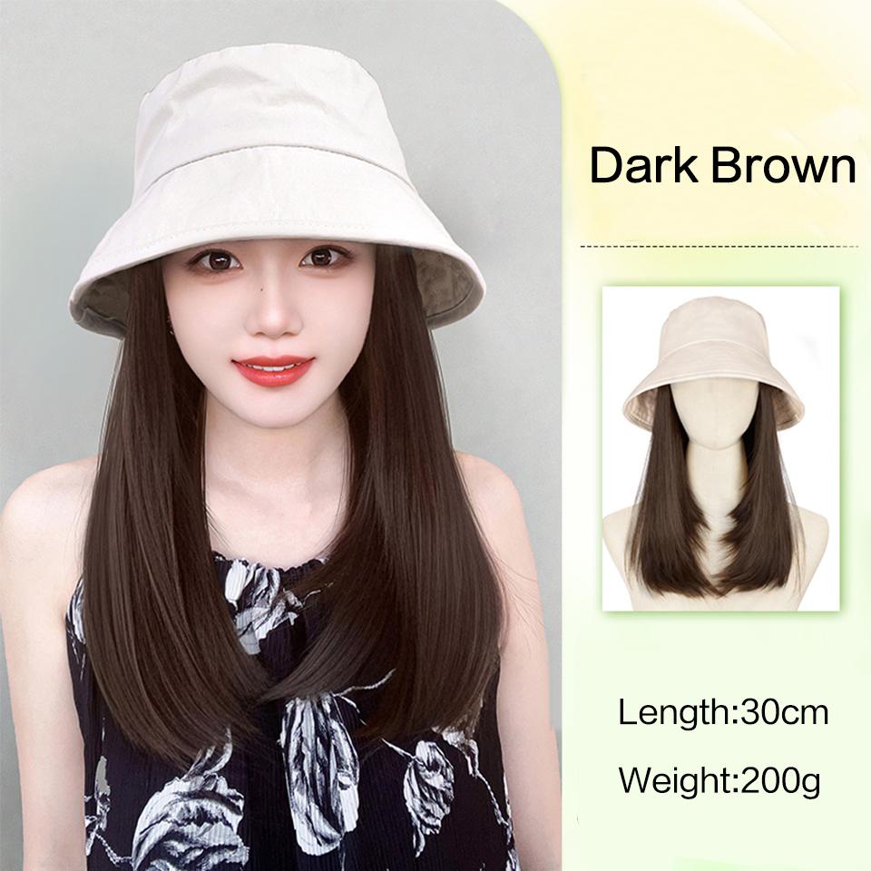Black Fisherman's Hat Wig Hair Extensions Hat Wigs Synthetic Long Straight Clavicle Hair Warm Autumn Winter Cap Wig