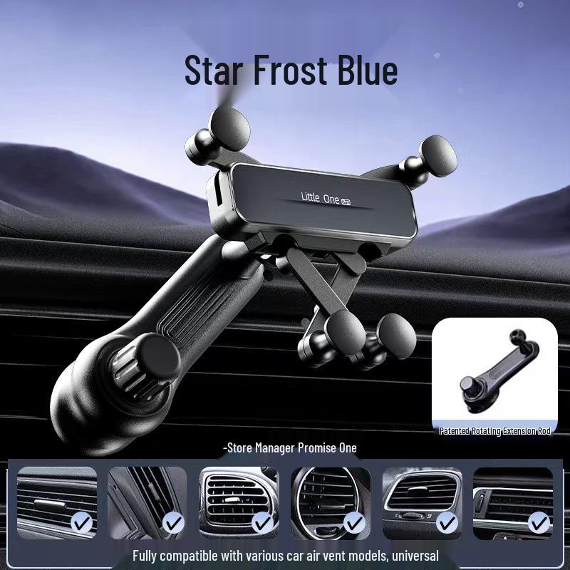 Universal Car Phone Holder with Air Vent Gravity Linkage and Dashboard Suction Cup