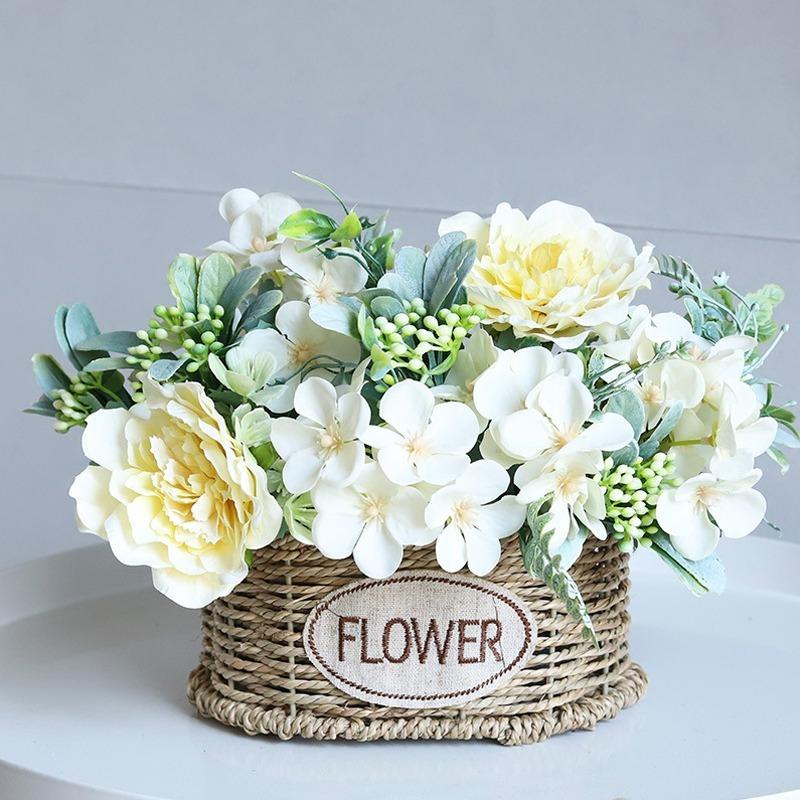 1 Blumenstrauß, künstliche Blumen, Seide, Kamelie, Pfingstrose, Mini-Hochzeitsblumenstrauß, Heim-Party-Dekoration