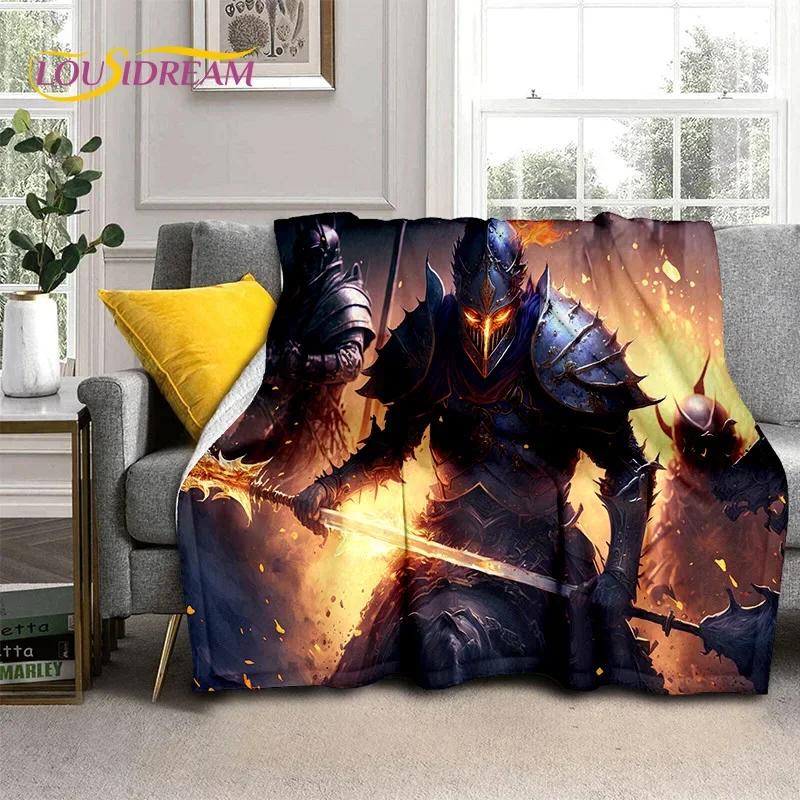Chevalier Templier Croisé Dessin Animé Couverture Douce en Flanelle pour Lits Chambre Canapé Pique-nique, Couverture Jetée pour Couvrir Cadeau Extérieur