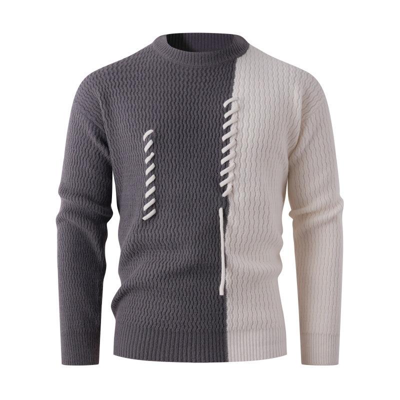 Men S Spliced Thick Knitted Pullover Casual Winter Sweater