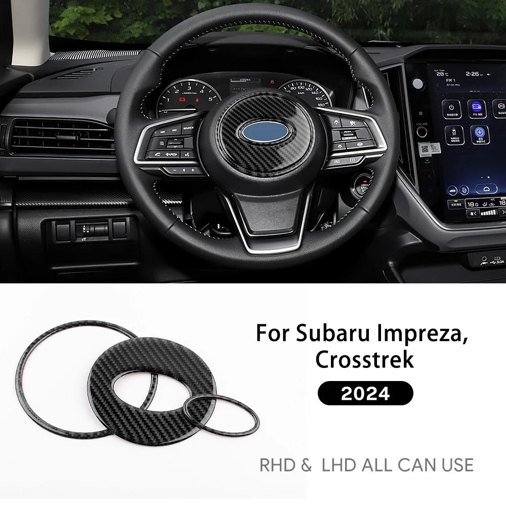 Für Subaru Crosstrek Impreza 2024 Echte Weiche Kohlefaser 3-teiliger Aufkleber Lenkradmitte Innenraum LHD RHD Zubehör