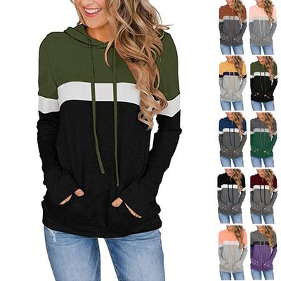 Women Patchwork Pocket Long Sleeve Hoodies Sweatshirt Pullover Shirt Tops Blouse