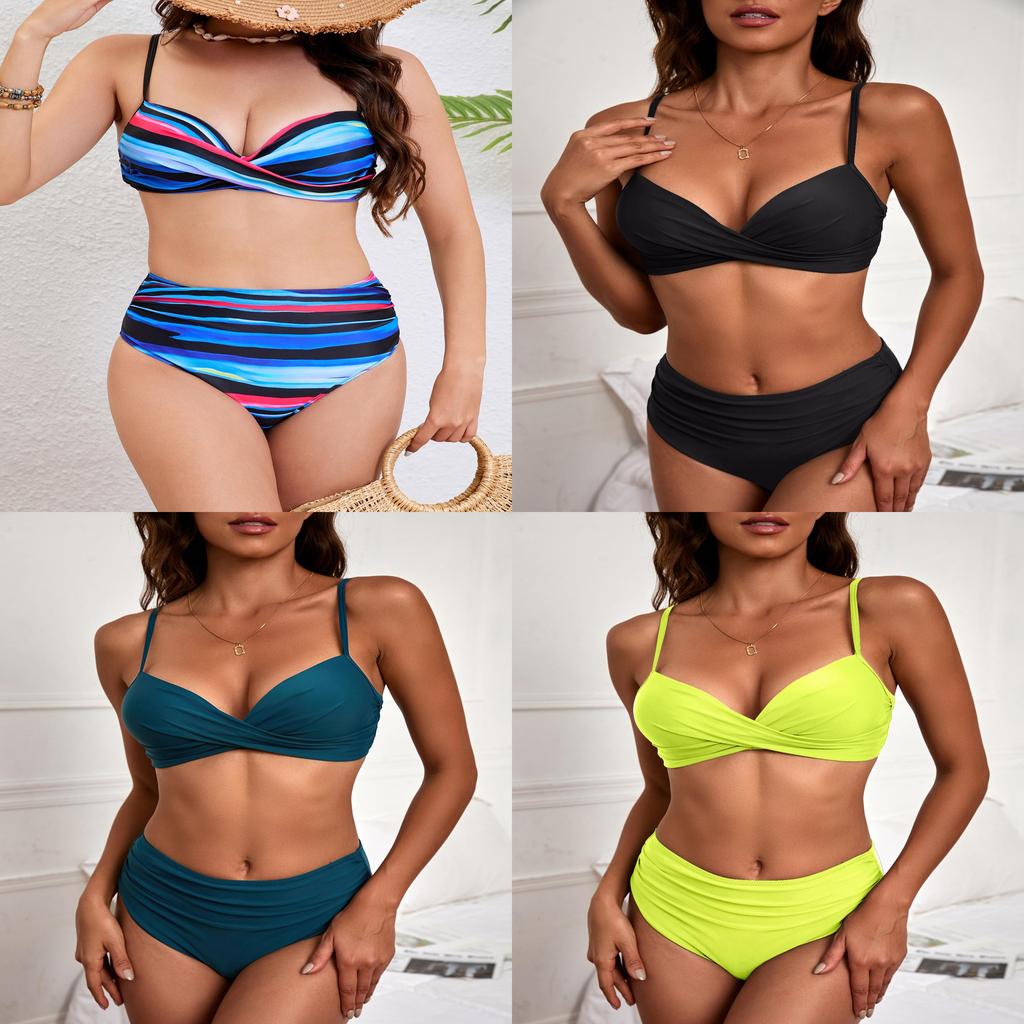 Women Solid Color Bikini Swimsuit With Triangle Top And Steel Support For Summer Beachwear