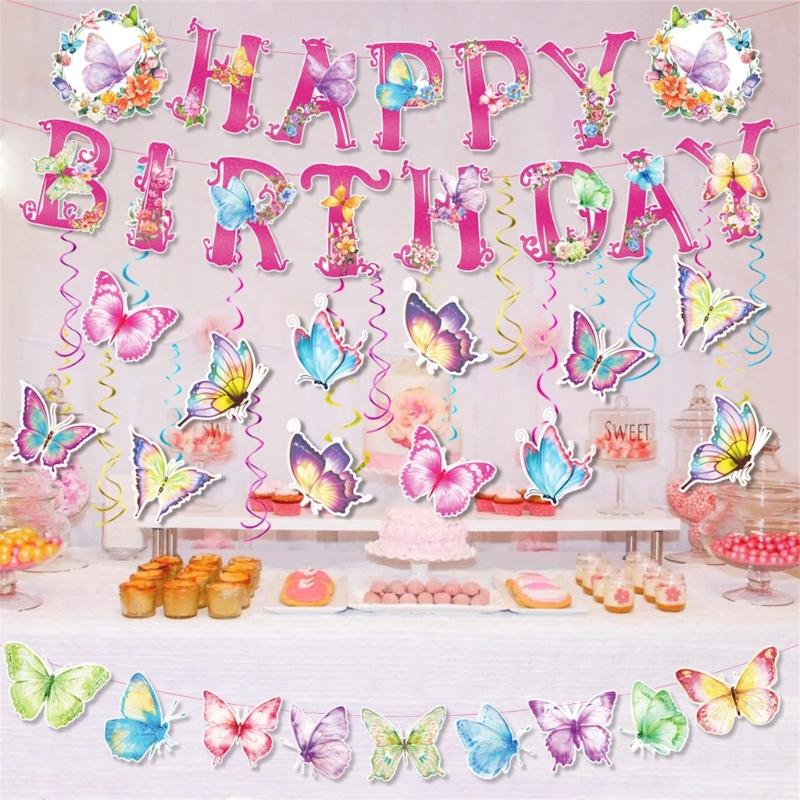 Colorful Butterfly Party Decorations Birthday Banner and Hangings Whirls Eye Catching Birthdays Parties Accessories