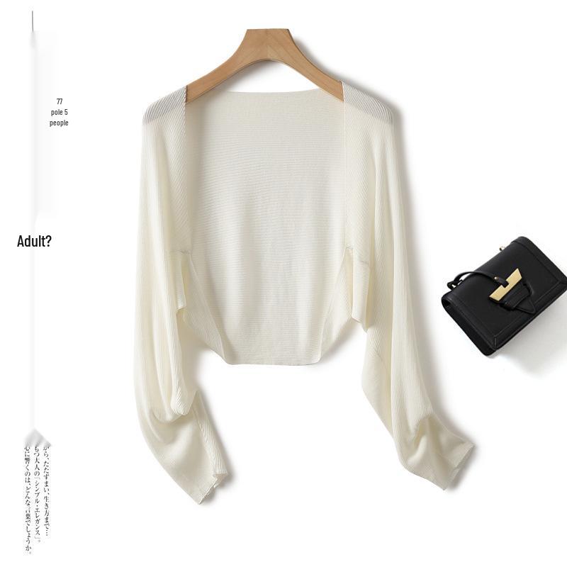 

Лляний кардиган з льодяного шовку для захисту від сонця - Жіночий літній топ-шаль з довгим рукавом Large білий