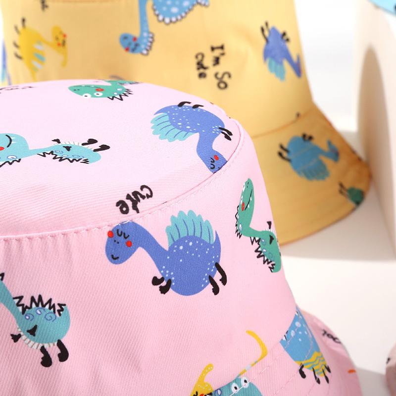 Cartoon Dinosaur Print Baby Bucket Hat Summer Outdoor Kids Boys Girls Sun Hat Cute Toddler Outdoor Beach Fisherman Cap