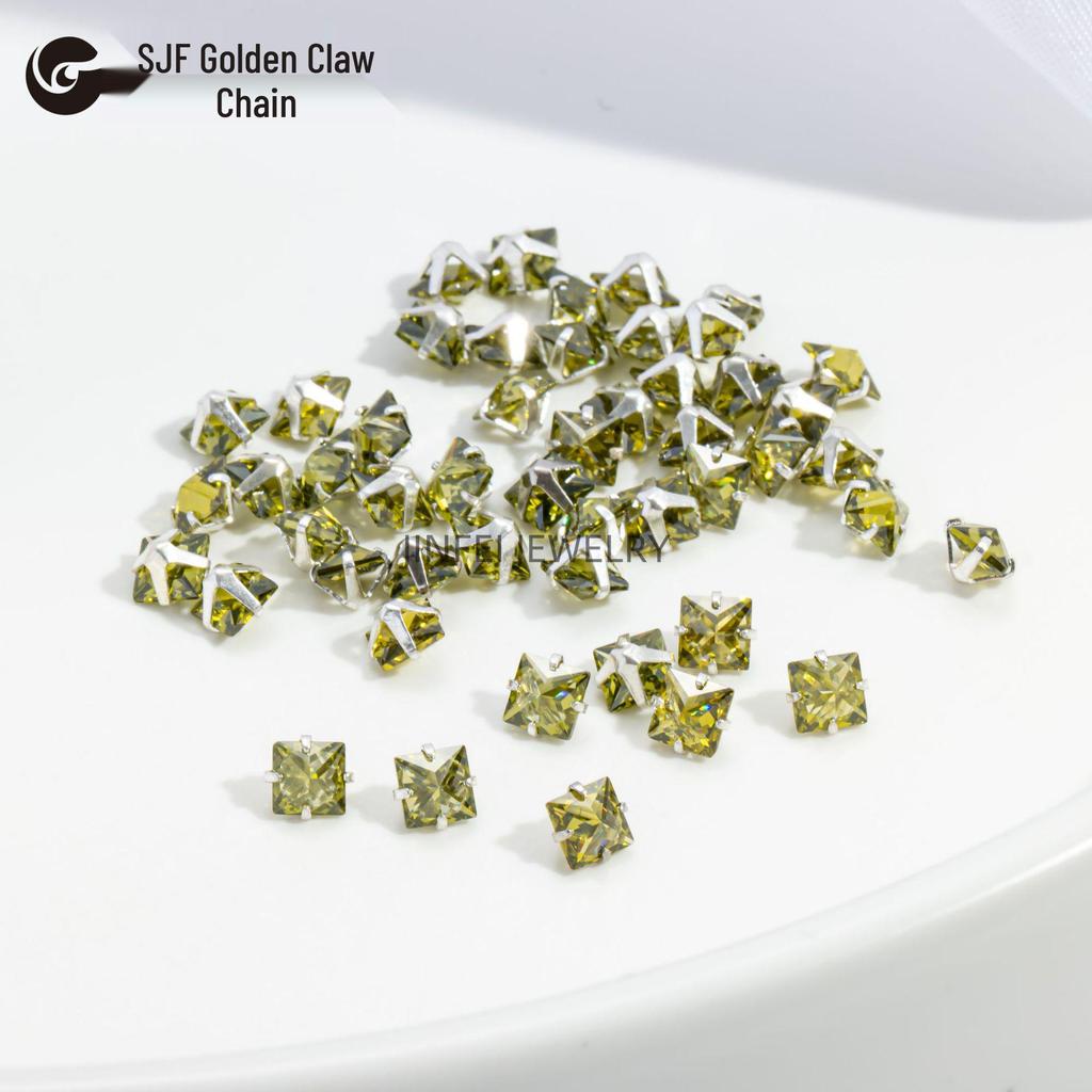 Colorful Square Prong Rhinestones: Right-Angle Silver Crystal Zircon for DIY Phone Chains and Jewelry.