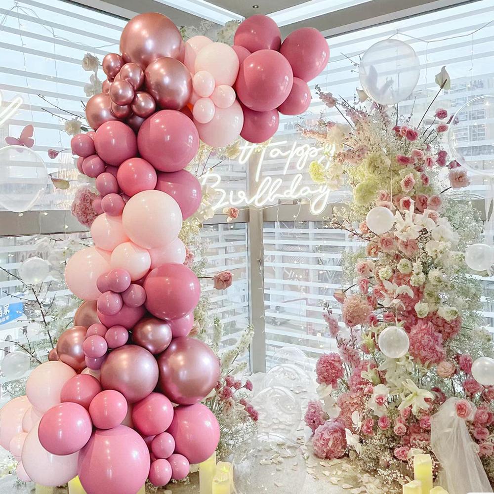 Lovely Pink Garland Arch Welcome 96Pcs  Party Balloon Valentines Day Anniversary Birthday Party Wedding Decorations Grand Event