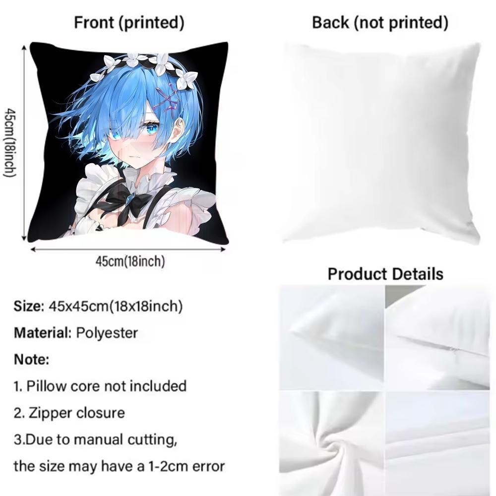 ReLife different world zero Rem Cushion Cover Pattern Printed Pillowcase for Living Room Sofa Cushion Cover & Bedroom Decor