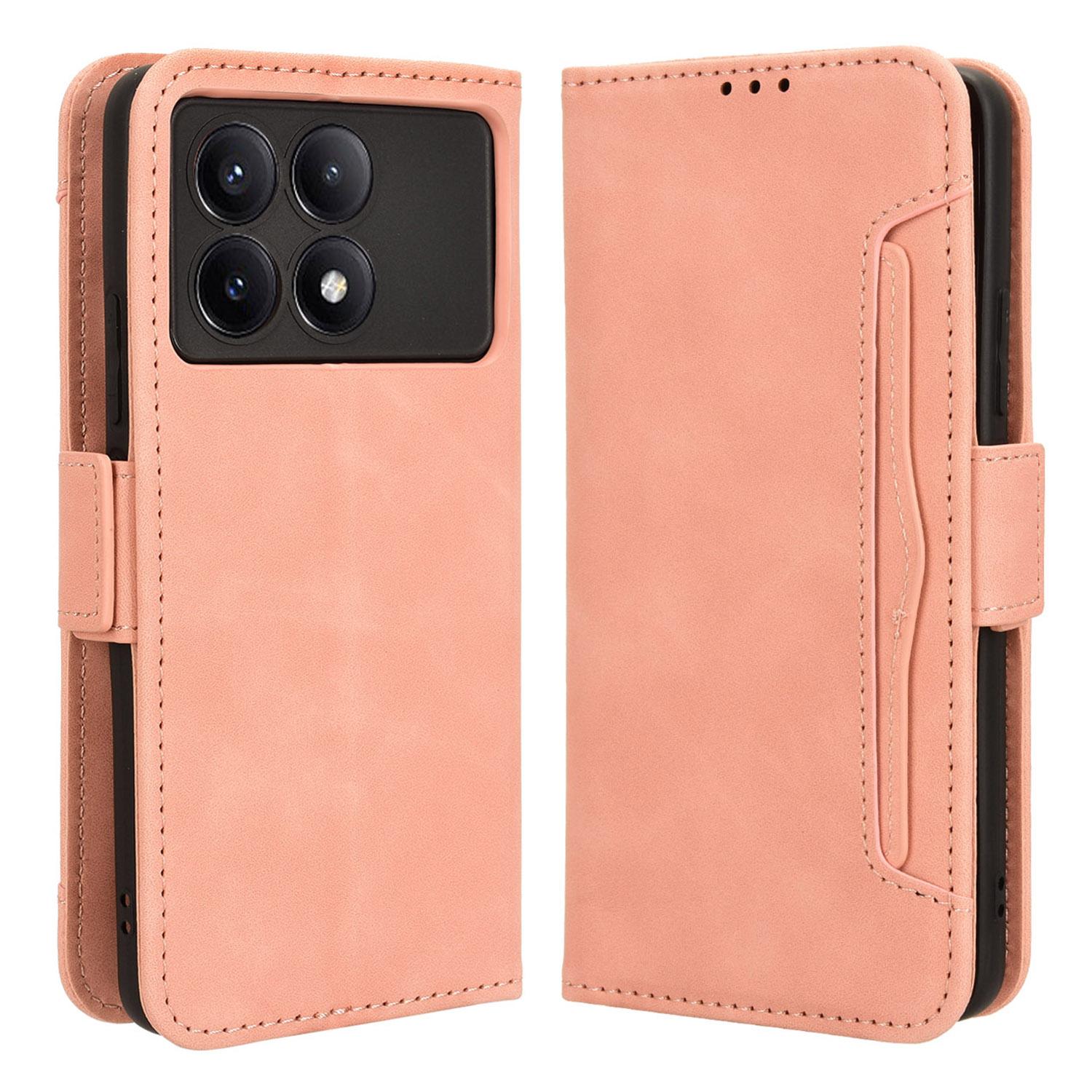 

For Xiaomi Redmi K70E 5G/Poco X6 Pro 5G Phone Case Card Slot Stand Magnetic Closure Cover Pink