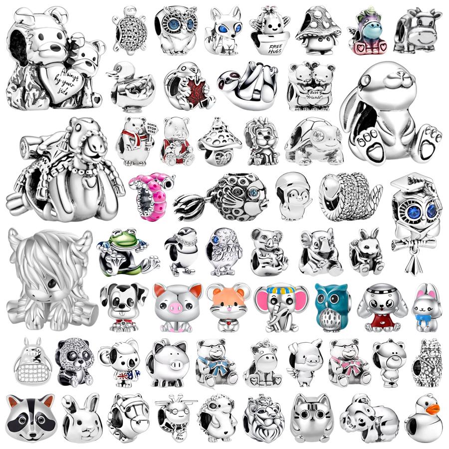 Animal Series Charms Fox Owl Sea Turtle Rabbit Raccoon Highland Cow Beads Fit Bracelets Beads DIY Jewelry Gift