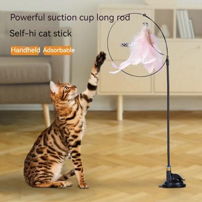 Neue Katze Teaser Stick Katze Lange Stange Saugnapf Kleine Glocke Feder Katze Spielzeug Haustier Amuse Yourself Spielzeug Haushalt Haustier Produkte