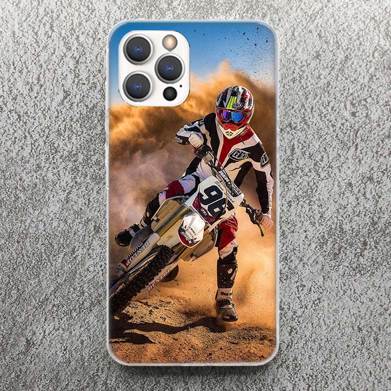 Motocross Motorrad Dirt Bikes Handyhülle Für iPhone 17 16 15 14 13 12 11 Pro Max Mini Plus Air 7 SE 8 Weiches Silikon Druck Hülle