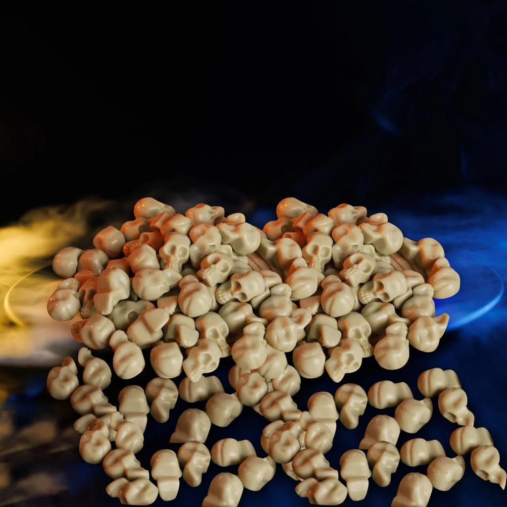 50PCS Mini Scary Skull Heads Statue Luminous Micro Landscape Halloween Skull Miniature Figurine Plastic Pranky Prop