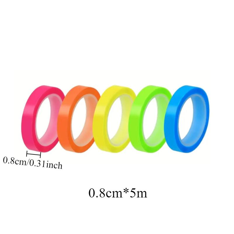 1set Labeling Stickers Transparent Fluorescent Index Labels 5 Meter Sticky Note Tape Reading Stickers School Office Supplies 8mm