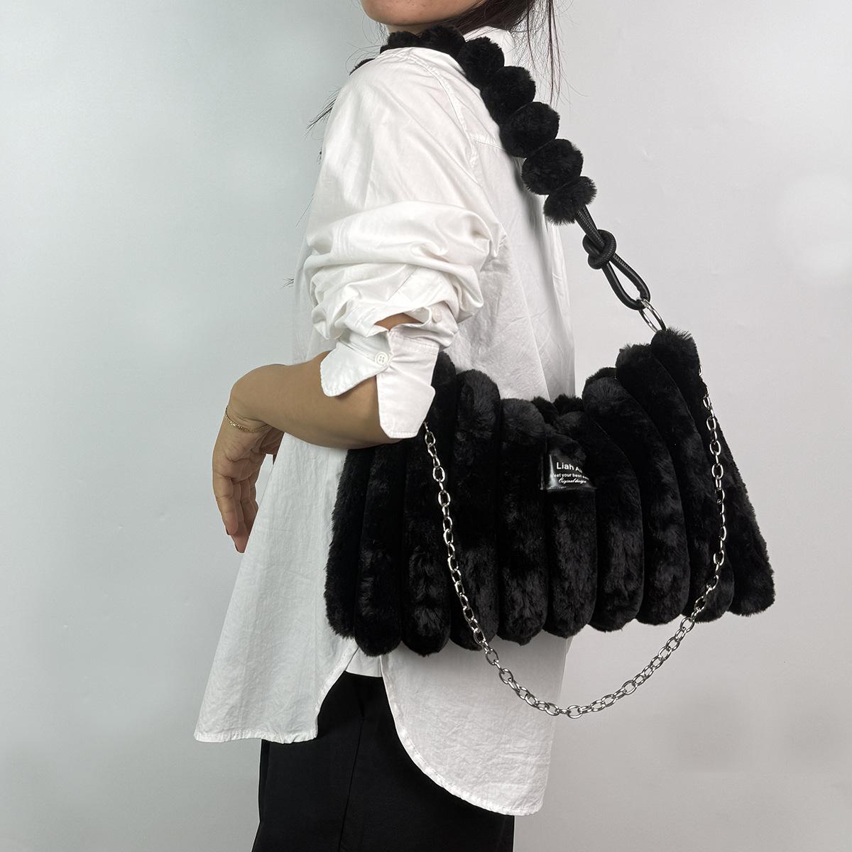 

Autumn And Winter Tie-Dye Plush Bag, Handheld Fluff Bag, Messenger Bag, One Shoulder, Underarm Bag, Women S Large Capacity чорний