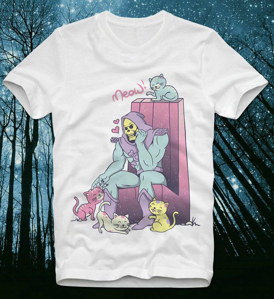 

Skeletor s Cat Cute Funny BLACK WHITE T-Shirt Size S-5XL Unisex T-Shirt XXXXL