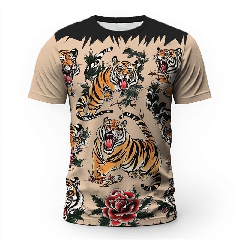 Fashion Tiger Graphic Men's T-shirts Summer Short Sleeve Streetwear Tees Top Casual Oversized Hip Hop Women Clothing