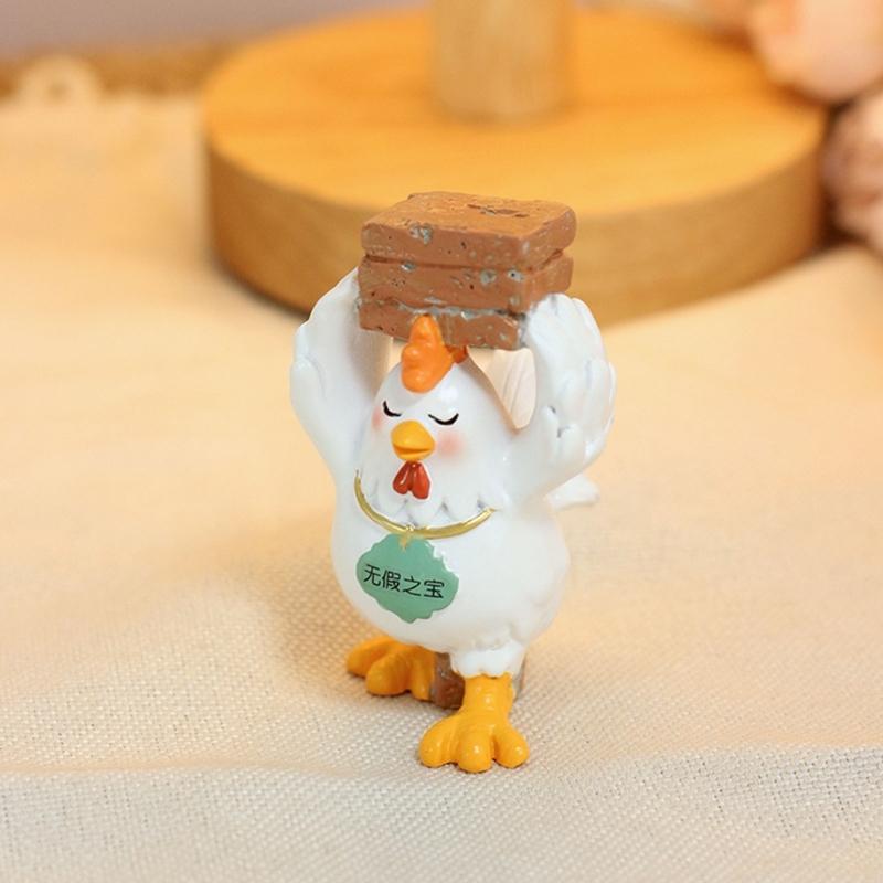 Resin Chicken Figurines with Brick Chicken Garden Statues Decors Decorative Ornament for Home Table Desk Yard Decors