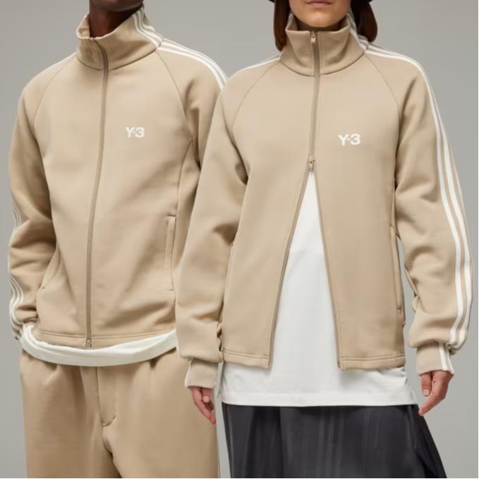 Y-3 Tepláková bunda s 3 pruhy, pruhovaný design, pohodlný stojáček, volná mikina s dlouhým rukávem, unisex topy, khaki IZ3125