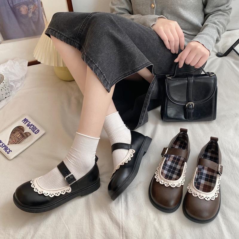 Fashion 2025 Spring New French Style Flat Bottom Shoes Mary Jane Round Toe Soft With Lace Trim Shoes Outside Sweet Comfy Women Shoes