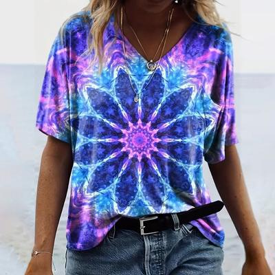 T-shirt Oversize Estiva da Donna a Maniche Corte Abbigliamento Largo da Donna Stampa Retro 3D Top da Donna Top con Scollo a V Pullover