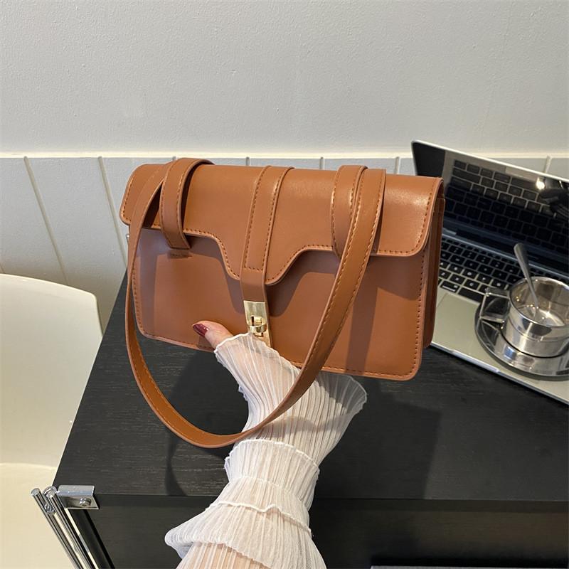 Stylish Vintage Pu Shoulder Bag For Women Chic Lock Closure Square Handbag Soft Material Crossbody Bag