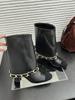 Round head color matching knight boots autumn 2025 new chain temperament thick heel high trousers boots women