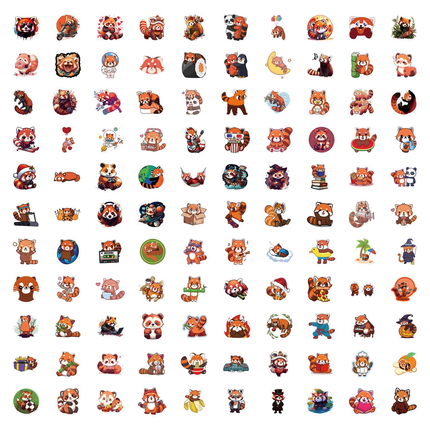 110 Cross-Border Red Panda Waterproof Graffiti Stickers for DIY Guitar & Desk
