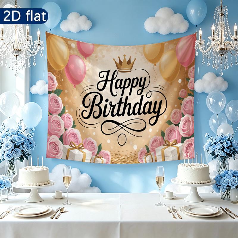 Pink Roses Birthday Party Backdrop, Polyester Banner for Wall Decor & Photo Booth