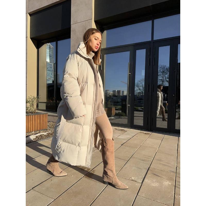 Women S Casual Waist Cinched Long Thick Warm Puffer Cotton Coat Brown