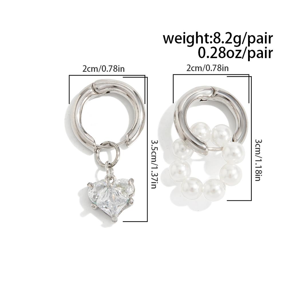 Salircon 1 Pair Trendy Elegant Imitation Pearl Pendant Drop Earring Women Exquisite Asymmetry Heart Ear Clip Charm Jewelry Gift