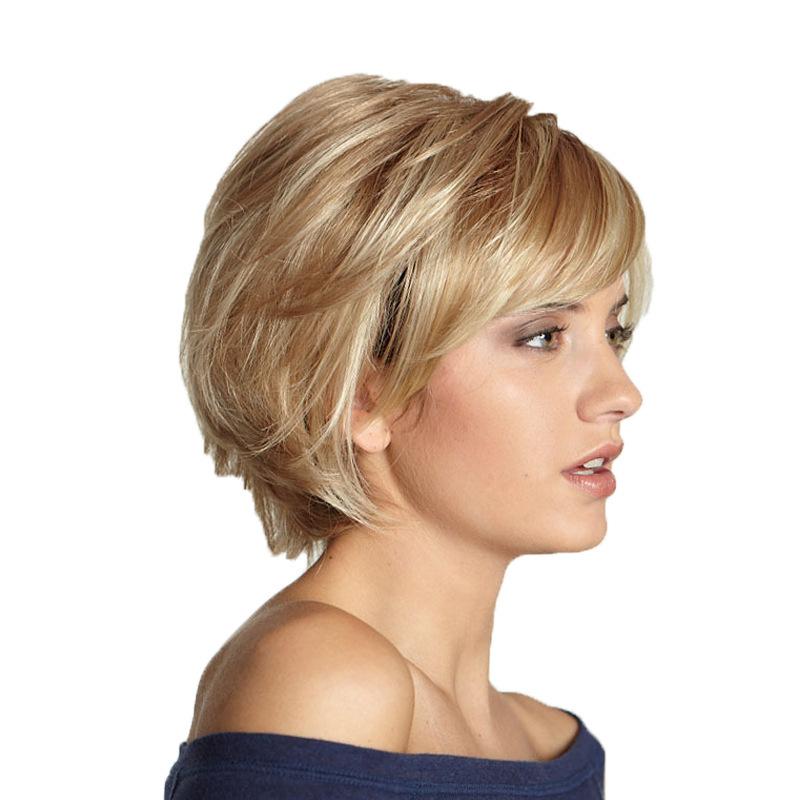 New Synthetic Wig Women Fashion Short Straight Hair Light Blonde Cropped Hair With a High Temperature Silk Wig Full Head Set