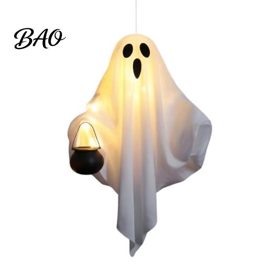 Durable Fabric Party Props Halloween Hanging Ghost with LED Lights, Spooky White Gauze Glowing Ornament, Unique Gift Ideas Flexible Figures