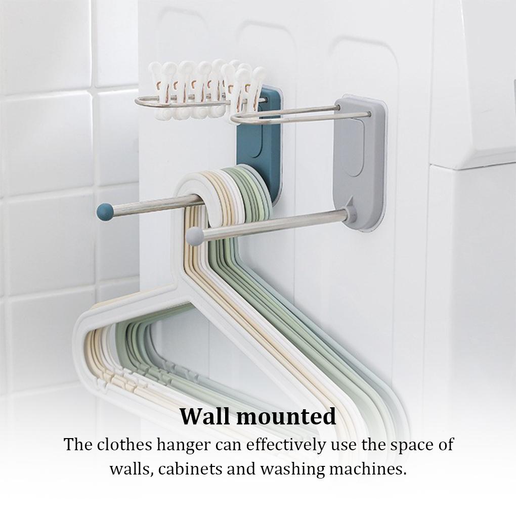 Clothes Hanger Wall Mounted Plastic Household Laundry Room Hanging Coat Drying Holder Stand Punch Free Organizer Hook