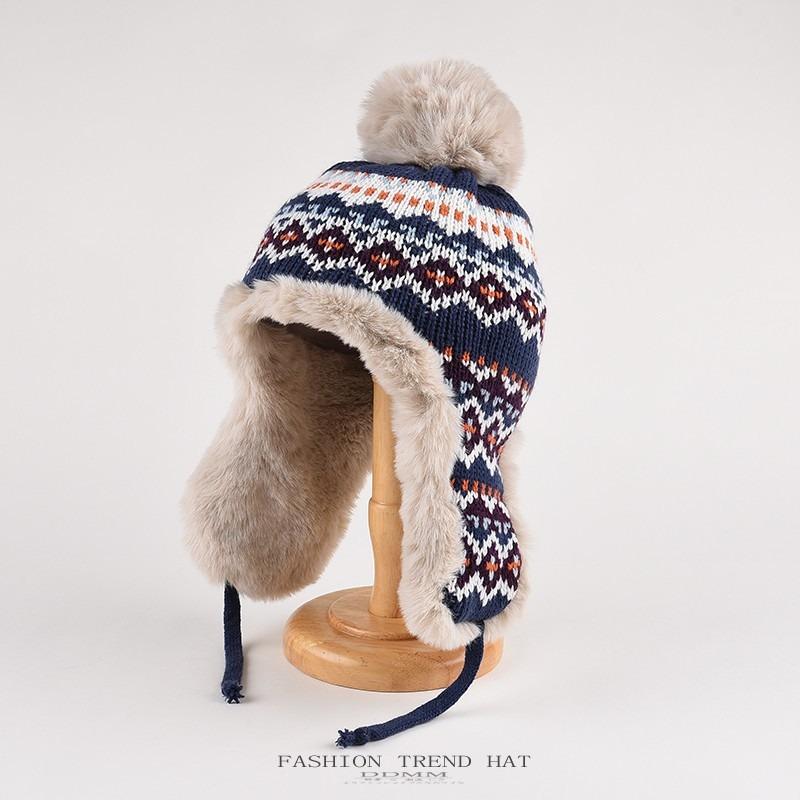 Mütze Damen Winter Warm Ohrenschutz Gestrickte Überziehmütze Sturmhaube Hut Band Doppelnutzung Plüsch Blitzmütze