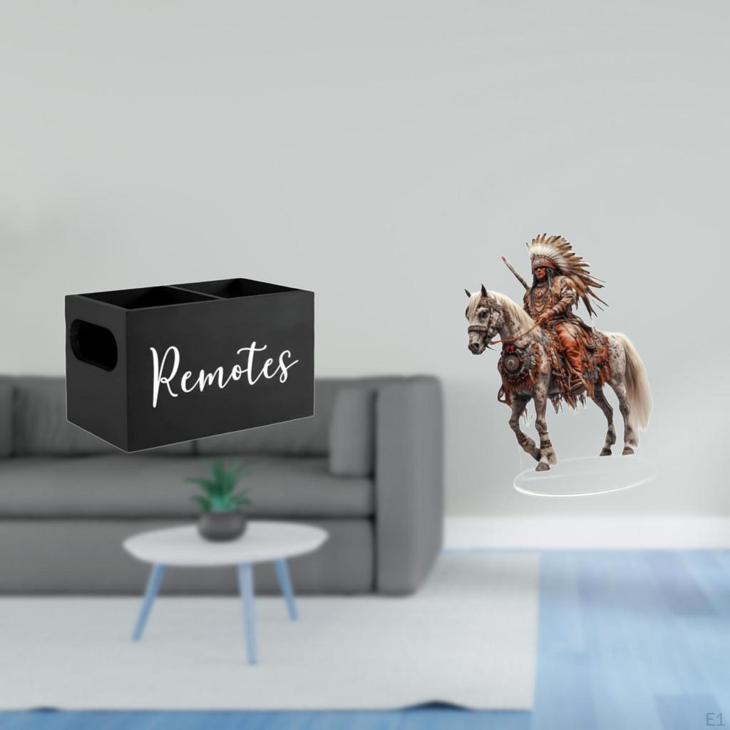 Retro Wooden Remote Organizer And Acrylic Knight Centerpiece for Table Nightstand Couch Office Home