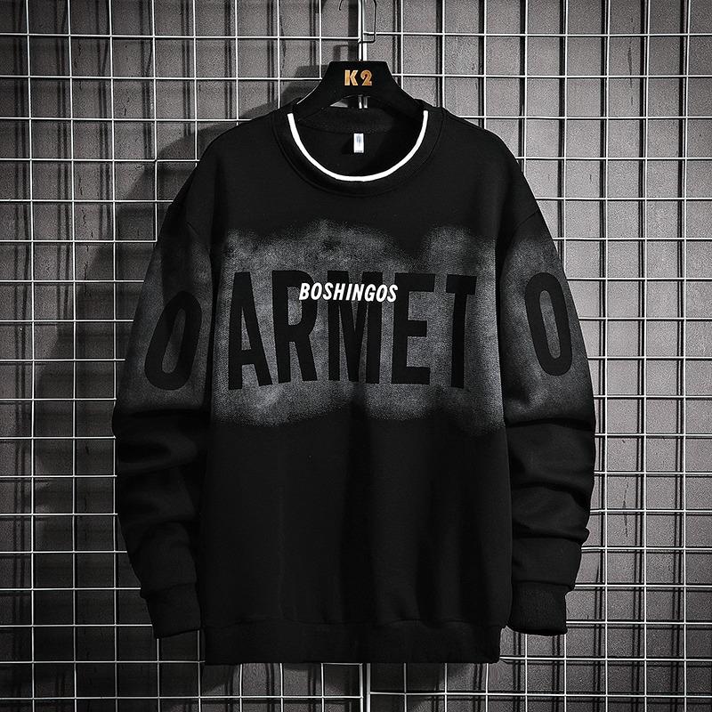 Spring Autumn Round Neck Letter Printing Sweatshirt Male Long Sleeve Casual Fashion Bottomed Pullover Top Men