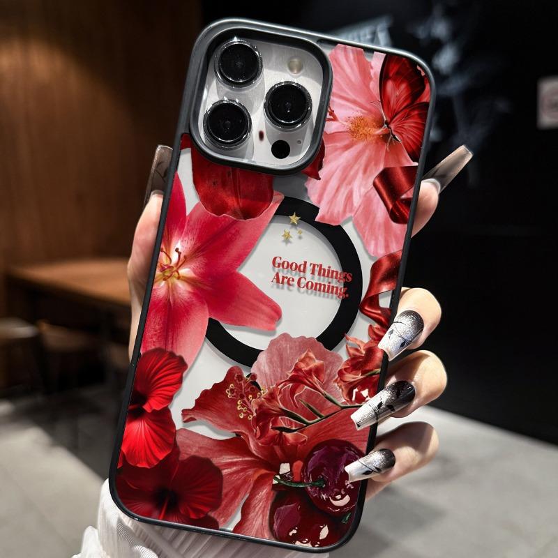 Magnetic floral pattern phone case suitable for iPhone 17 16 15 14 13 12 11 Pro/Max/Plus anti drop and shockproof back cover